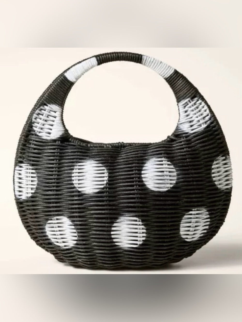 kate spade/Target Black and White Polka Dot Wicker Circle Tote - Picture 2 of 6
